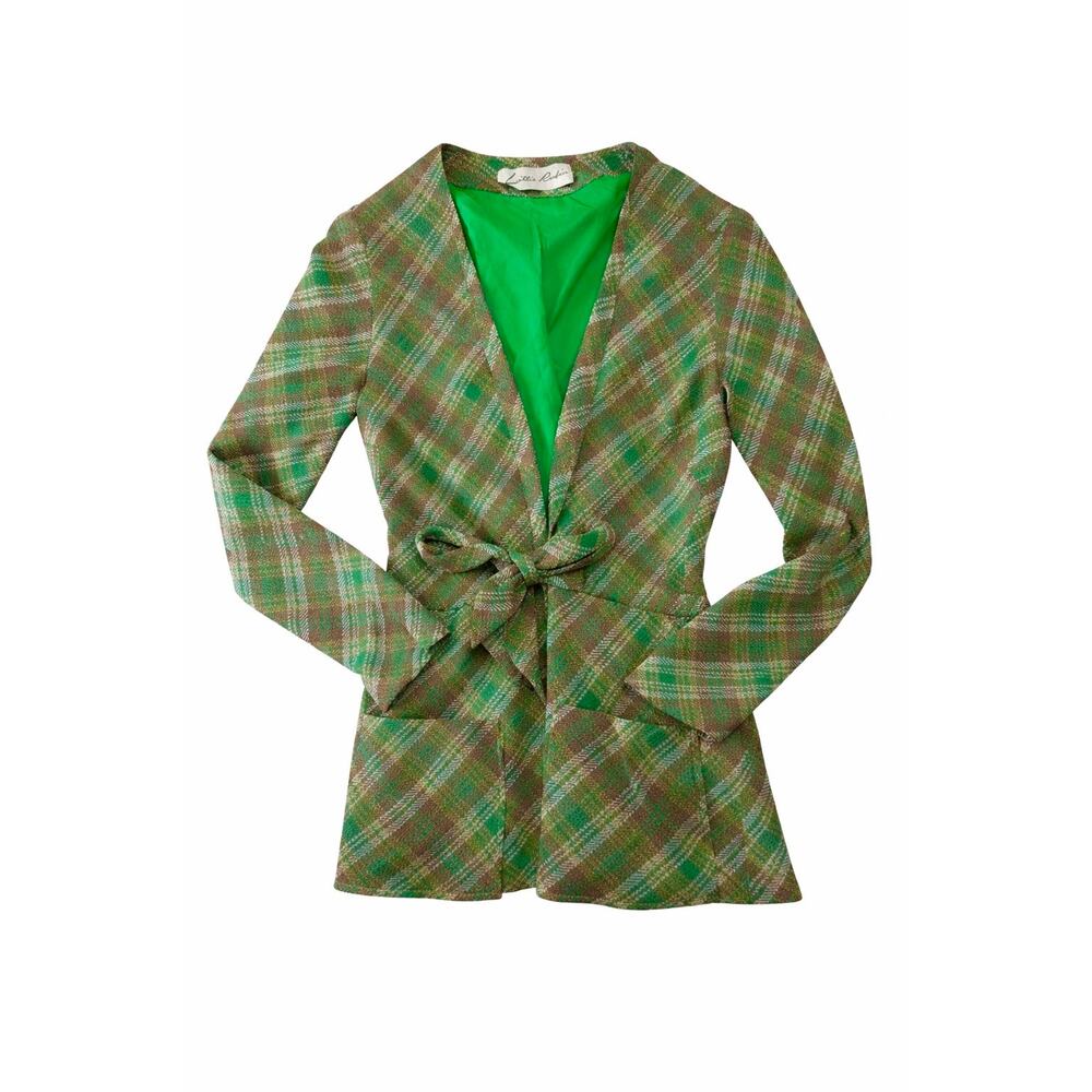 Vintage Lillie Rubin Green Plaid Wide Leg Jumpsuit & Jacket Belted 70s Glam - Picture 3 of 10